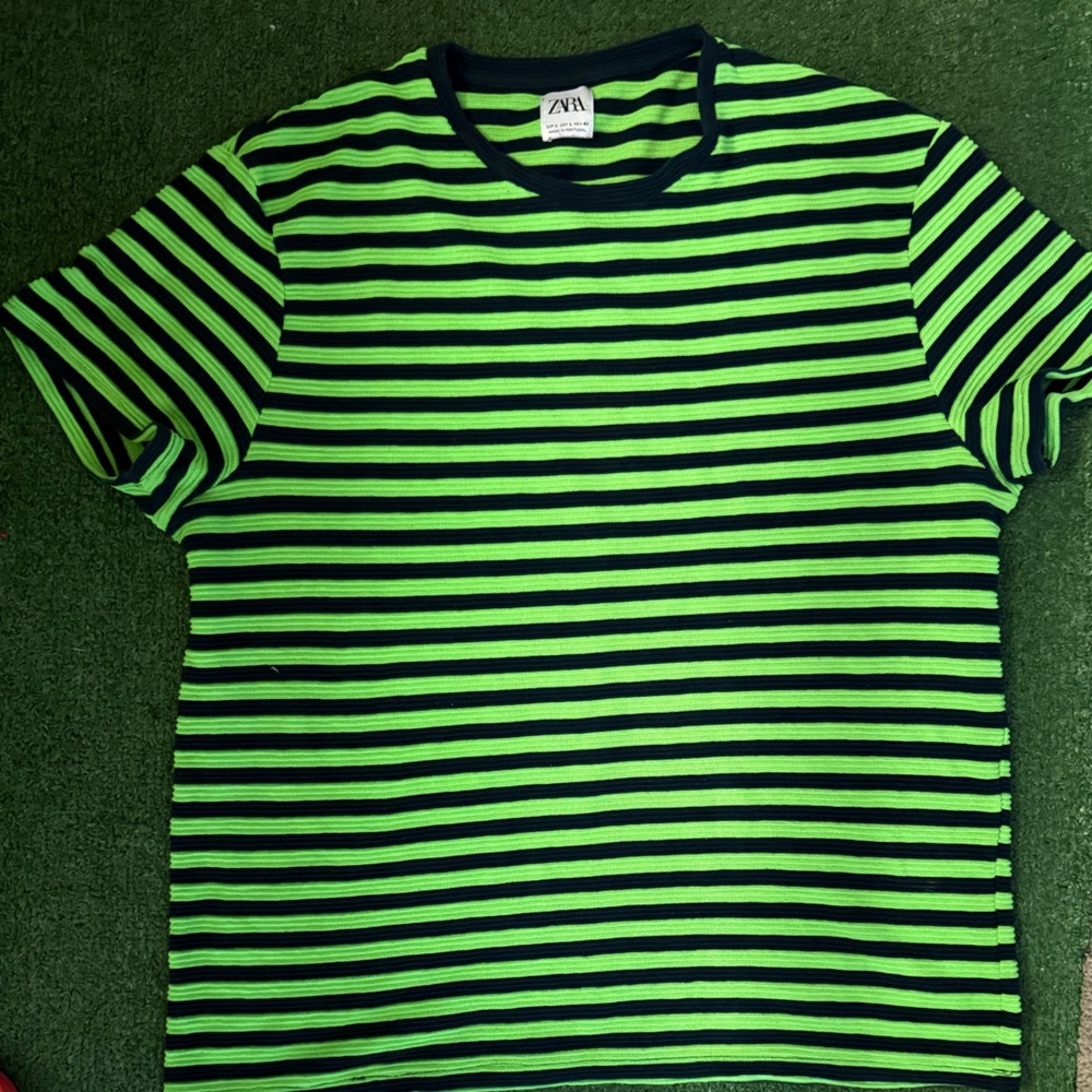 ZARA Green and Black Striped Tee